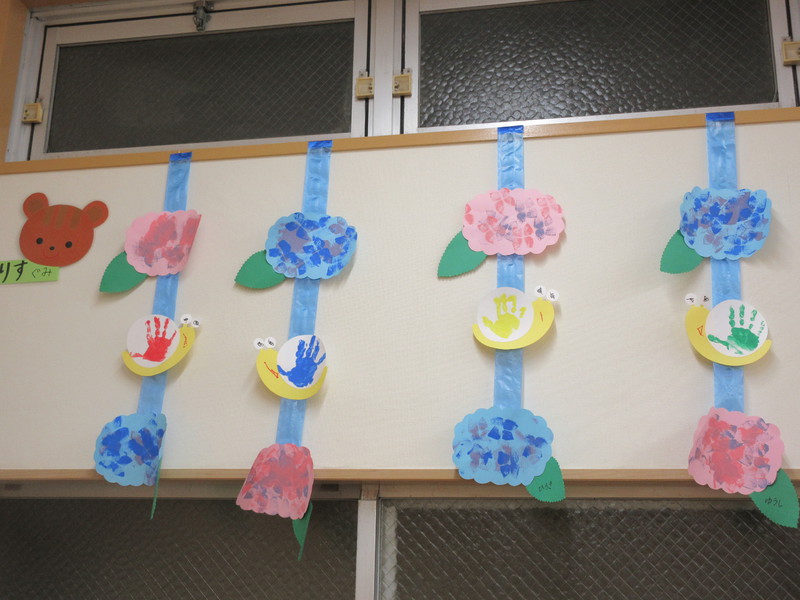 6月制作　あじさいとかたつむり　りす組